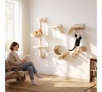 Pawhut 4 Piece Cat Wall Furniture Hammock Ladder Steps Plush Sisal Beige Beige