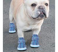 Cat Shoes, Dog Shoes 4Pcs Non Slip Pet Dog Soft Cloth Sports Outdoor Walking Breathable Puppy Sneakers Boots for Small Medium Large, Blue (3 Size)