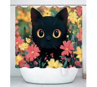 Cat Shower Curtain for Bathroom, Curtain Includes 12 Pcs Hooks, Waterproof Polyester Fabric, Rustproof Eyelets, Weighted Hem, Machine Washable, Quick Dry, Bathroom Decor H100 x W140cm Flower J#453