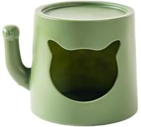 Cat Side Table, Round End Table, Plastic Cat House Cats Hideaway, Small Coffee Tables, Waterproof Cats Furniture, Creative Nightstand Accent Tables for Living Room, Bedroom(Green)