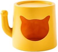 Cat Side Table, Round End Table, Plastic Cat House Cats Hideaway, Small Coffee Tables, Waterproof Cats Furniture, Creative Nightstand Accent Tables for Living Room, Bedroom(Yellow)