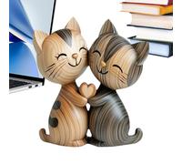 Cat Sign - 2D Wooden Couple Cat Desk Decorations, Animal Home Decor | Romantic Wooden Cats Figurine gift For Valentines, Birthday, Holiday, Friends, Entryway, Cubicle, Bedroom, Living Room, Shelf Orn
