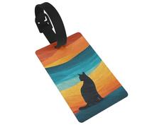 Cat Silhouette Abstract Sunset Luggage Tags Name Id Label Suitcase Tags, Ideal for Travel Cruise Backpacks Bag