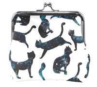 Cat Silhouette Black Women Cute Coin Purse Leather Kiss Lock Buckle Girls Change Coin Wallet, Cat Silhouette Black, Classic