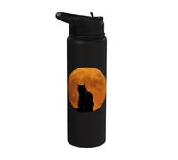 Cat Silhouette Harvest Moon Fall October Halloween Autumn Stainless Steel Insulated Water Bottle