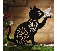 Cat Silhouette Light Up Ornament - Solar Powered Garden Stake Light Sculpture with Illuminated Butterfly - Outdoor Lawn, Plant Pot, Pathway, Border Decoration, Measures 43 x 33 x 11.5cm