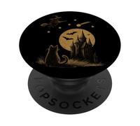 Cat Silhouette Night Sky Comet Stars Moon Grunge Goth PopSockets Adhesive PopGrip