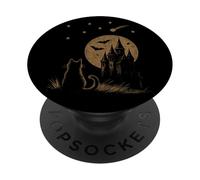 Cat Silhouette Night Sky Comet Stars Moon Grunge Goth PopSockets Adhesive PopGrip