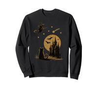 Cat Silhouette Night Sky Comet Stars Moon Grunge Goth Sweatshirt