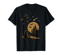 Cat Silhouette Night Sky Comet Stars Moon Grunge Goth T-Shirt