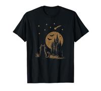 Cat Silhouette Night Sky Comet Stars Moon Grunge Goth T-Shirt