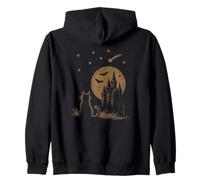 Cat Silhouette Night Sky Comet Stars Moon Grunge Goth Zip Hoodie