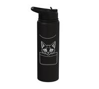 Cat Silhouette Peeking Kitty in Pocket Outline Stainless Steel Insulated Water Bottle