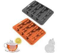 Cat Silicone Ice Cube Mold | 8-Cavity 3D Cat Shape Flexible Mold, Reusable Easy Demold | for Chilled Wine, Cocktails, Juice, Kitchen & Party Supplies (Gray+Brown)