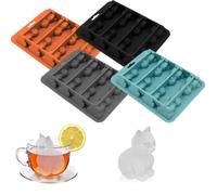 Cat Silicone Ice Cube Mold | 8-Cavity 3D Cat Shape Flexible Mold, Reusable Easy Demold | for Chilled Wine, Cocktails, Juice, Kitchen & Party Supplies (Black+Gray+Green+Brown)