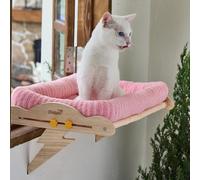 Cat Sill Window Perch Sturdy Hammock Window Seat with Cushion Bed Cover, Solid Wood Frame for Large Cats, Easy to Adjust Cat Bed for Windowsill, Bedside, Drawer and Cabinet