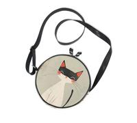 Cat Simple Lines Round Black Crossbody Bag for Ladies Practical with Adjustable Strap Small Handbags Take a walk Canvas Messenger Purse