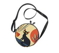 Cat Simple Lines Round Crossbody Camera Bag for Womens Fashion with Adjustable Strap Small Black Purses Walk the dog Canvas Messenger Purse