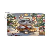 Cat Sing Christmas Carols Coin Purse Canvas Wallet with Zipper Portable Mini Change Pouch Cute Money Pouch Small Organizer Coin Card Key Holder for Women Girls Daily Use Gift