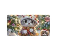 Cat Sing Christmas Carols Gaming Mouse Mat Large Desk Pad 24 X 12 Inches Non-Slip Rubber Extended Computer Mat Desktop Protector Pad with Stitched Edge for Office Home Keyboard