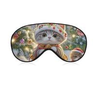 Cat Sing Christmas Carols Sleep Mask Comfort Travel Eye Masks with Adjustable Elastic Strap Soft Funny Block Light Sleep Eye Cover for Side Sleeper for Nap Men Women Gift