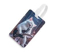 Cat Singer Luggage Tags Durable TPU Suitcase Tag with Info Card, Scratch-Resistant Bag Tags for Suitcases, Travel Bags & Backpacks, Easy to Identify, White-style, One Size, classic