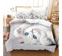 Cat Single Duvet Cover Set Cute Pets Bedding Set 3D Print Soft Microfiber Quilt Covers 135x200 cm with Zipper Closure and 2 Pillowcases 50x75 cm for Kids Teens H.2084