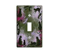 Cat Single Light Switch Cover Plate, Artistic Fanciful Smoke Swirl Fall Green Plastic Standard Size Switch Plate Decorative for Home Living Room New Apartment Decor (Single)