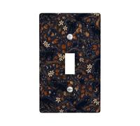 Cat Single Light Switch Cover Plate, Autumn Fanciful Flower Leaf Fall Navy Plastic Standard Size Decorative Wall Plates for Living Room Bedroom Home Office Decor (Single)