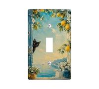 Cat Single Light Switch Cover Plate, Coastal Fanciful Lemon Flower Summer Blue Plastic Standard Size Decorative Wall Plates for Home Living Room New Apartment Decor (Single)