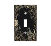 Cat Single Light Switch Cover Plate, Elegant Fanciful Flower Swirl Fall Gold Plastic Standard Size Wall Switch Plates Accents for Bedroom Bathroom Kitchen Entrance Decor (Single)