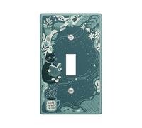 Cat Single Light Switch Cover Plate, Fanciful Cozy Book Plant None Teal Plastic Standard Size Decorative Wall Plates for New Apartment Home Bedroom Office Decor (Single)