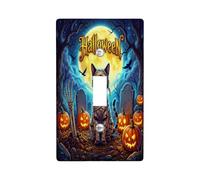 Cat Single Light Switch Cover Plate, Fanciful Festive Pumpkins Grave Halloween Orange Standard Size Toggle Light Switch Cover for Bedroom Bathroom Kitchen Entrance Decor