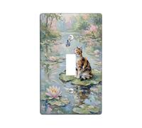 Cat Single Light Switch Cover Plate, Nature Realism Butterfly Water Lilies Spring Green Plastic Standard Size Decorative Wall Plates for Home Living Room New Apartment Decor (Single)