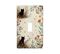 Cat Single Light Switch Cover Plate, Nature Rustic Flowers Leaves Fall Cream Plastic Standard Size Switch Plate Decorative for Living Room Bedroom Home Office Decor (Single)