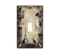 Cat Single Light Switch Cover Plate, Vintage Art Paris Tower Balcony None Black Plastic Standard Size Toggle Light Switch Cover for Home Living Room New Apartment Decor (Single)