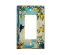 Cat Single Rocker Light Switch Cover, Coastal Fanciful Lemon Flower Summer Blue Plastic Standard Size Accents Wall Switch Plates for Living Room Bedroom Home Office Decor