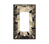 Cat Single Rocker Light Switch Cover, Vintage Art Paris Tower Balcony None Black Plastic Standard Size Decorative Wall Plates for Home Living Room New Apartment Decor