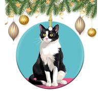 Cat Sit Down Ceramic Christmas Ornaments 3 Inch Vintage Hanging Baubles with Gold String for Xmas Tree Decorations Holiday Party Yard Garden Home Decor Festive Keepsake Gift Exchange