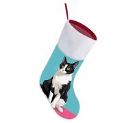 Cat Sit Down Christmas Stockings 18 Inch Large Fireplace Hanging Stockings with Soft Plush Cuff & Red Loop for Xmas Tree Festive Holiday Party Favors Gift Home Decor