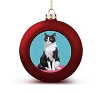Cat Sit Down Christmas Tree Ornaments 1.6 Inch Shatterproof Pc Plastic Balls with Lanyard Baubles Hanging Christmas Ball Ornaments for Xmas Tree Holiday Party Wedding Home Decorations-red