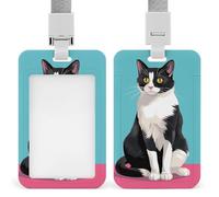 Cat Sit Down Id Badge Holder with Lanyard, Clear Vertical Card Protector Waterproof, Breakaway Safety Neck Strap, Heavy Duty Name Tag Holder for Nurse Teacher Officer Staff Women Men