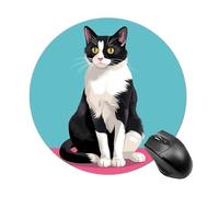 Cat Sit Down Round Gaming Mouse Pad Non-Slip Rubber Base Mousepad Travel Office Mousepads for Desk Funny Waterproof Computer Mouse Mat Cute Laptop Mouspad 7.8x7.8 Inch