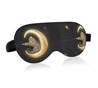 Cat Sits on God Crescent Moon Stars On Black Eye Masks Cover Blocks Light Sleep Mask Shade Cover Blindfold Relaxing Eyeshade Cover with Adjustable Head Strap for Men Women Kids
