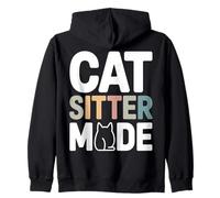 Cat Sitter Mode Cute Cat Lover Humor Zip Hoodie