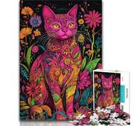 Cat Sitting Among Flowers JigsawPuzzle 1000 Pieces for Adults,Learning Educational Toys Family Games with Matching Poster And Trivia Sheet 50x75cm