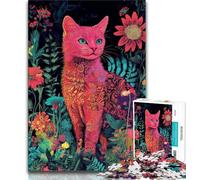 Cat Sitting Among Flowers Puzzles 1000 Pieces for Teenagers,Pattern Assembly Fun at Home Activities,Birthday Present,Travel Gifts 38x26cm
