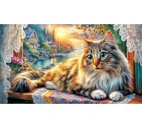 Cat-sitting-by-pink-peonies-in-countryside 1000 Piece Adult Jigsaws Fun Present & Activity for Home Educational Game Challenge Challenging Puzzles for Women, Gifts for Men 38x52/1000pcs