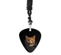 Cat Sitting in A Pocket Vintage Pick Necklace Guitar Bass Pick Pendant &B Steel Music Jewelry for Music Lovers