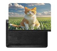 Cat Sitting in Green Field Passport Holder Passport Cover Protector Essentials with Credit Card Slots for Women Men